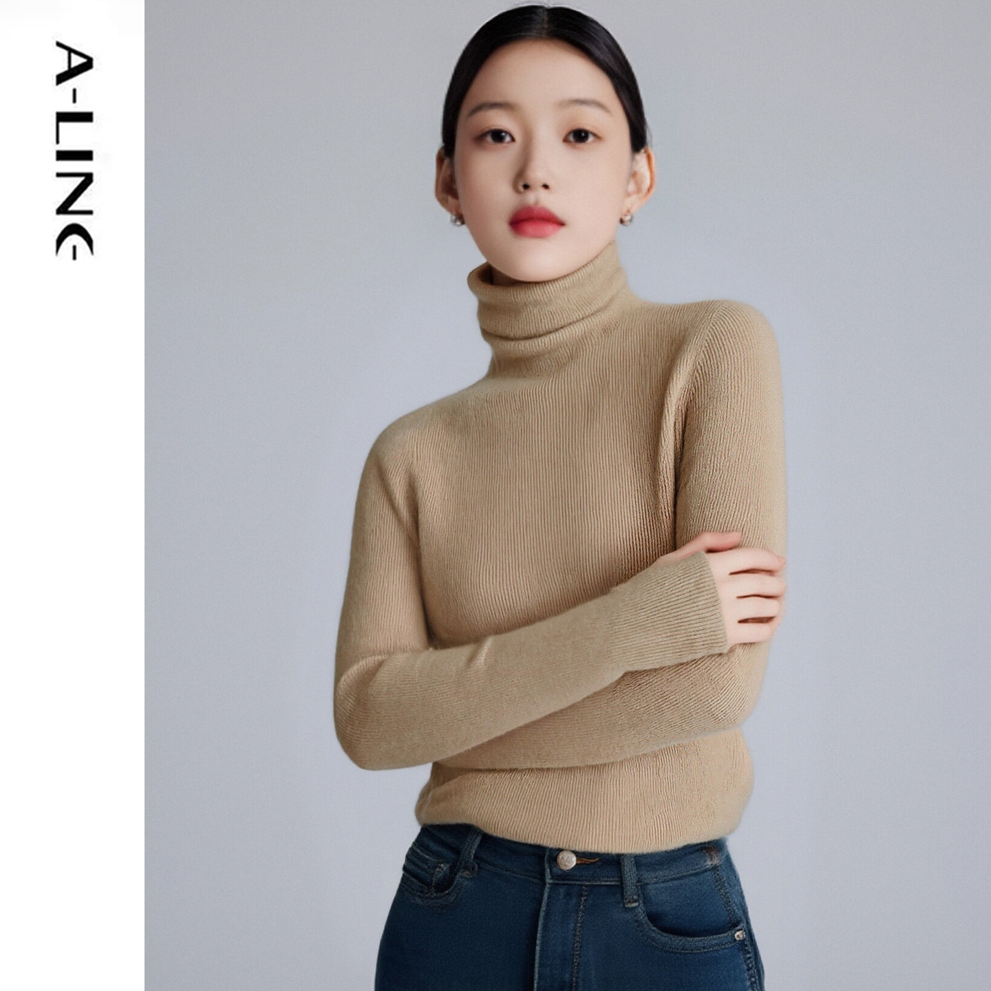 阿莱高领浅驼色简约打底衫内搭