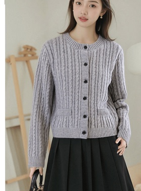 Aline/阿莱复古圆领绞花针织衫 2025秋冬女装新品T55Z006