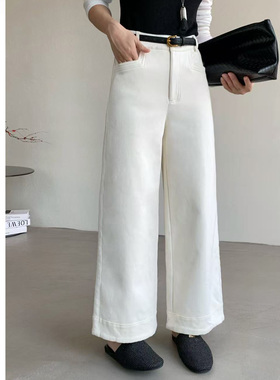 Aline/阿莱小个子穿搭高品质牛仔加绒风格弹力舒适裤子 BEK5648