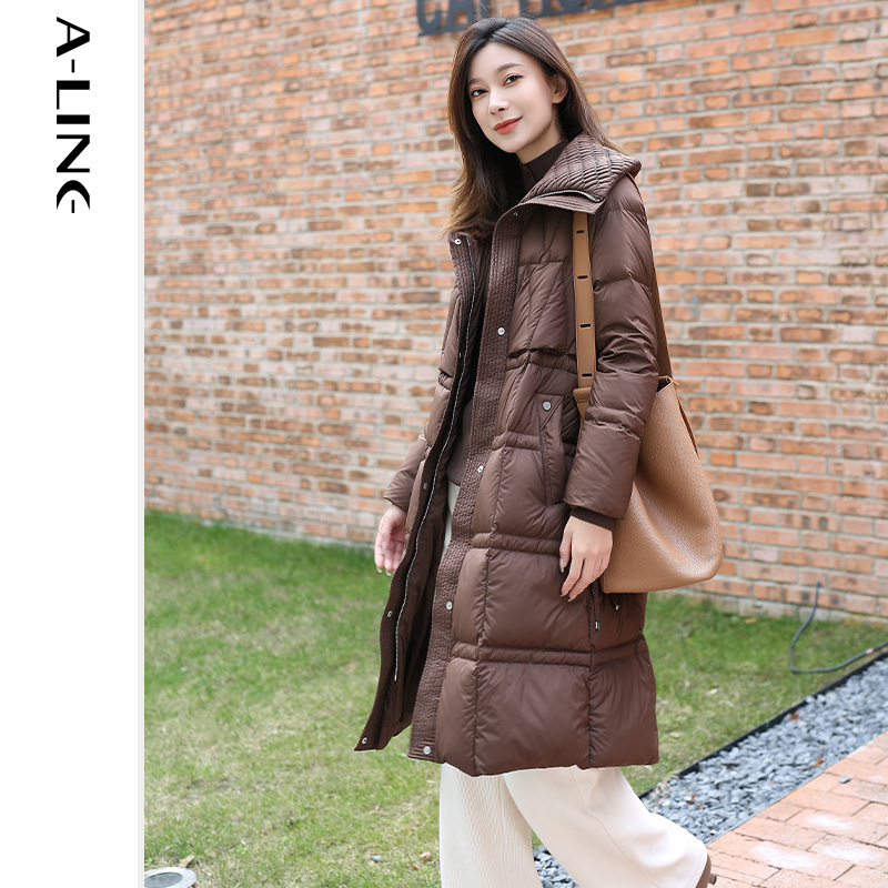 阿莱翻领收腰长款手工羽绒服