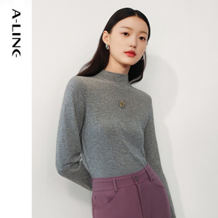 Aline/阿莱纯色半高领针织打底衫 2025秋冬女装新品