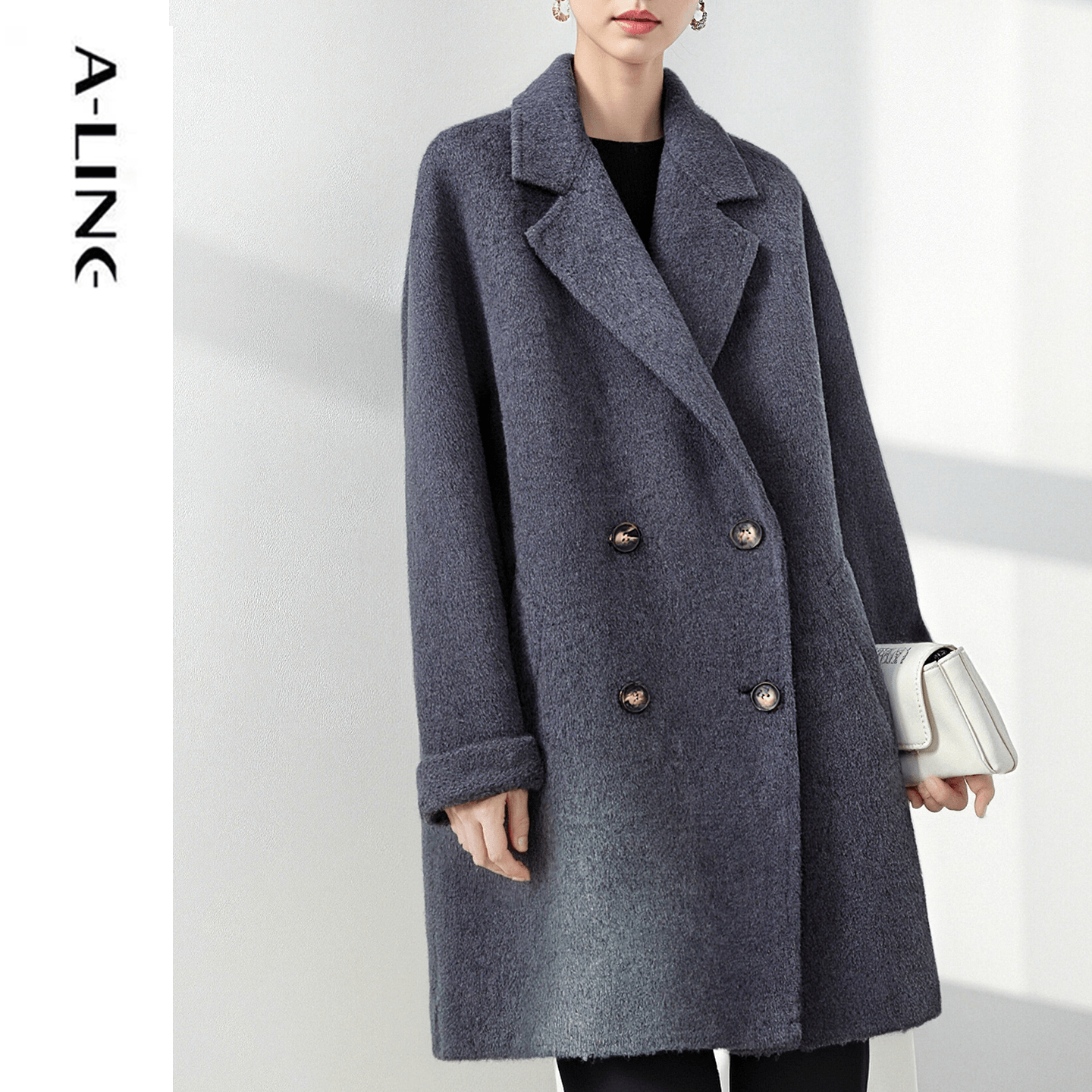 Aline/阿莱经典推荐款桑蚕丝羊毛骆驼绒中长款大衣 新品