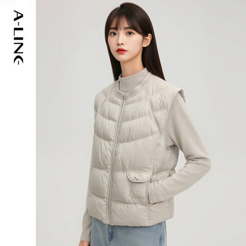Aline/阿莱冬上新时尚百搭文艺慵懒风90绒羽绒马甲