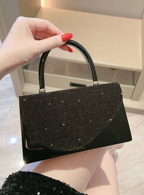 欧美时尚亮片手拿包女黑色晚宴包亮钻手提包小方包高档礼服小包包