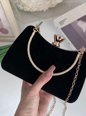 2025新款黑色绒面高端手拿包名媛旗袍礼服手提晚宴包喜婆婆婚宴包