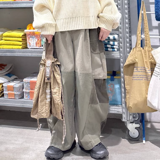 日系25秋冬新款niko灯芯绒拼接复古多口袋工装时尚直筒休闲裤女