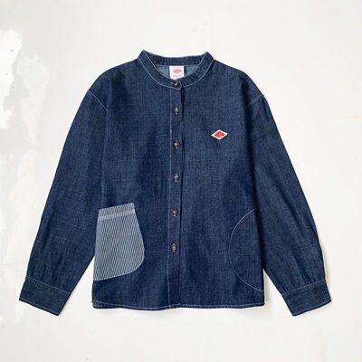 日系26新款Danton条纹口袋圆领个性百搭时尚牛仔衬衫