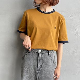 日系26夏新款胸前刺绣简约撞色领袖洋气显瘦百搭减龄短袖T恤女