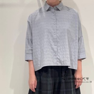 日系25春夏新款nop暗提花纯棉宽松五分袖时尚百搭洋气衬衫女