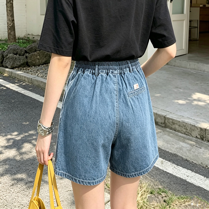 日系26夏新款Danton经典纯色简约松紧百搭牛仔短裤