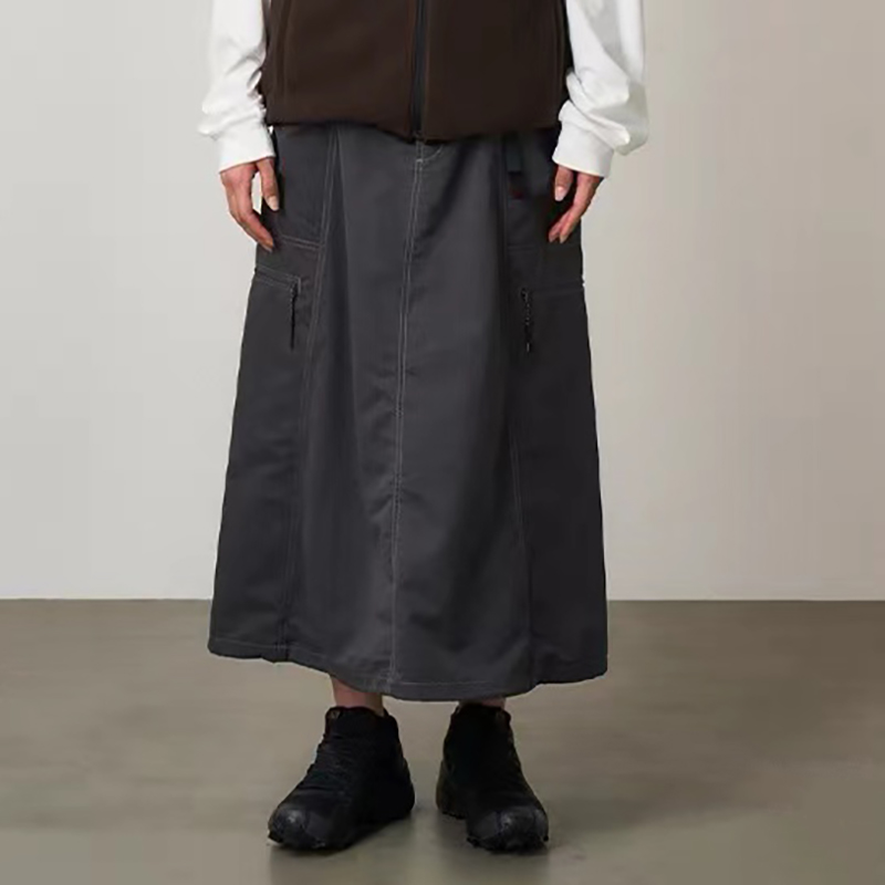 日系25秋新款工装风明线口袋设计松紧腰休闲遮肉显瘦半身裙