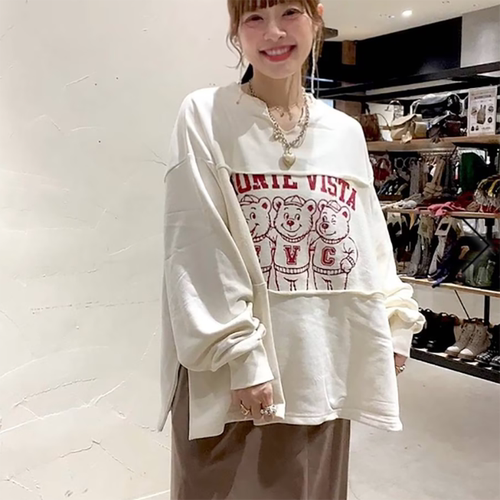 日系25秋新款niko卡通拼接时尚洋气减龄百搭长袖卫衣女