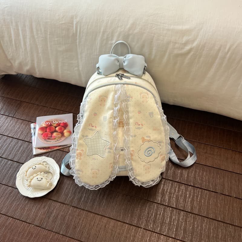 甜美蕾丝兔子耳朵双肩书包女款