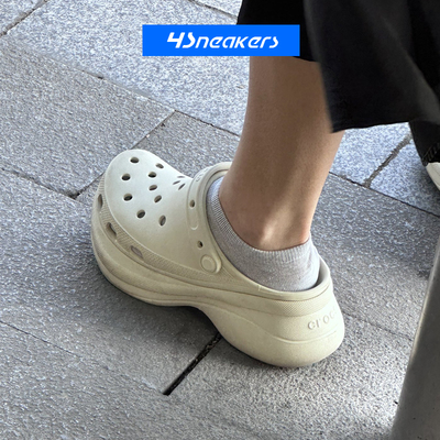 Crocs卡洛驰Bae Clog 黑色骨白小鲸鱼厚底增高男女户外凉拖洞洞鞋