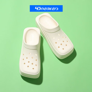 卡骆驰Crocs Blunt Toe潮流透气黑白方头扑克鞋凉拖鞋209562-0WV