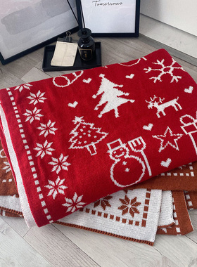 圣诞毛毯红色毛线装饰毯子沙发毯盖毯办公室午睡毯披肩午休毯礼物