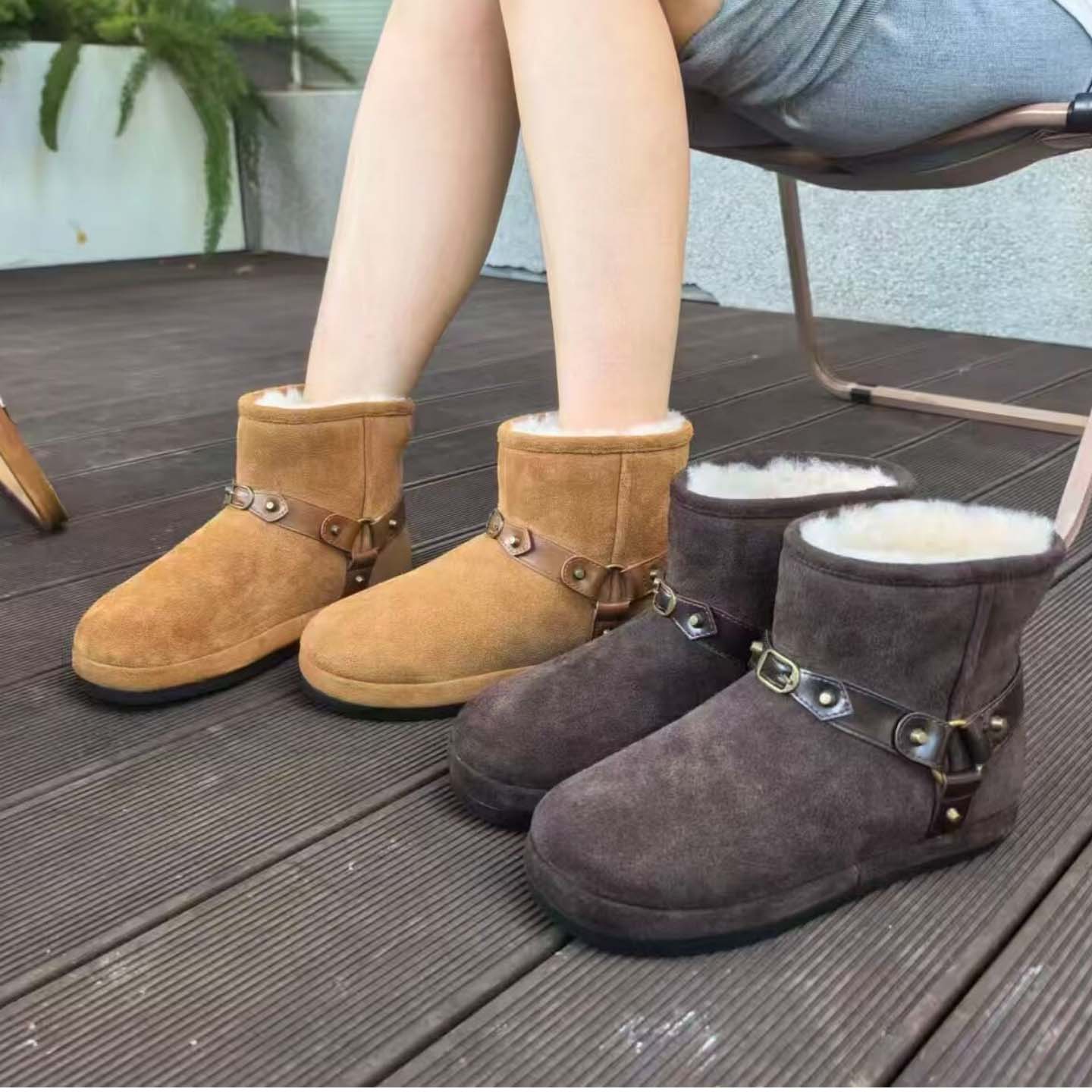 羊皮毛一体雪地靴防滑加厚保暖