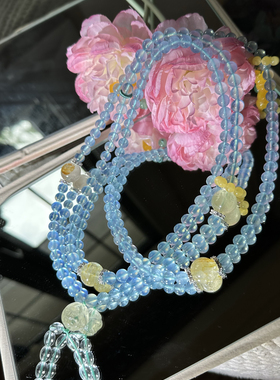 原创设计天然水晶项链女款蓝色水晶项链国风斜挎链子