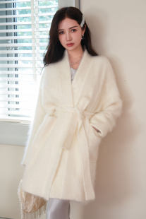 水洗拉绒大衣女秋冬新款宽松慵懒风软糯中长款外套山羊绒羊毛大衣