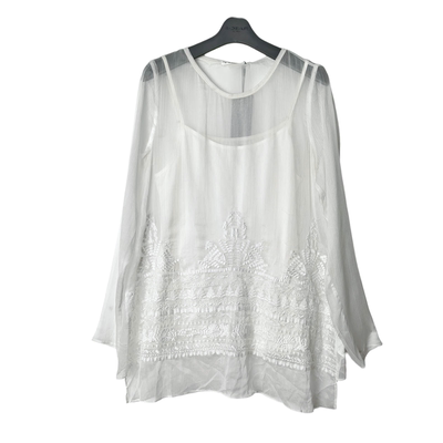 圣迪家刺绣圆领长袖衬衫两件套