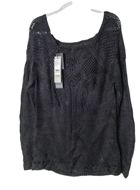 SD正品折扣女士性感风黑色镂空绣花V领宽松针织毛衣3526