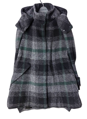 SD正品折扣女士时尚设计感休闲格纹保暖羊毛呢连帽外套24