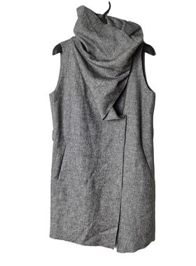 SD正品女士时尚设计感休闲简约拼接堆堆领无袖羊毛尼连衣裙1625