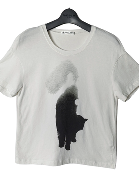 SD正品女士时尚猫咪印花宽松落肩圆领短袖全棉T恤0133