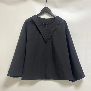 领一字领双层设计师修闲衬衫 西装 衬衣 全棉七分袖 圣迪家女装