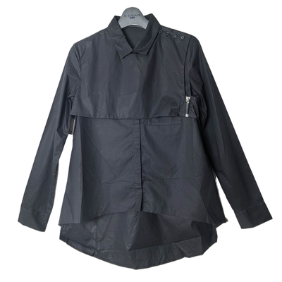 圣牌个性斜襟不对称宽松长袖衬衫