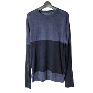 针织衫 圣迪正品 长袖 圆领撞色拼接蓝色亚麻风时尚 3511 精品男士