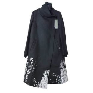 SD正品折扣女士时尚小众设计感印花羊毛呢风衣外套1838