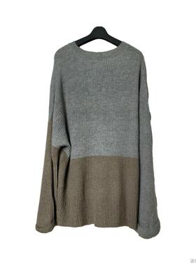 圣迪家正品折扣女士慵懒拼色时尚休闲宽松毛针织衫含羊毛