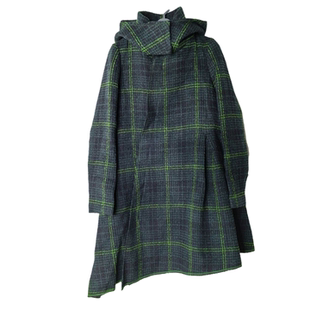 连帽大衣外套1819 不规则下摆格纹毛呢中长款 SD正品 折扣女士时尚