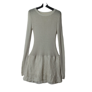 SD正品女士时尚设计感拼接网纱镂空拼接长袖针织连衣裙1250