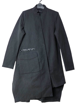 SD正品折扣女士时尚小众设计宽松立领长款亚麻风衣外套1849