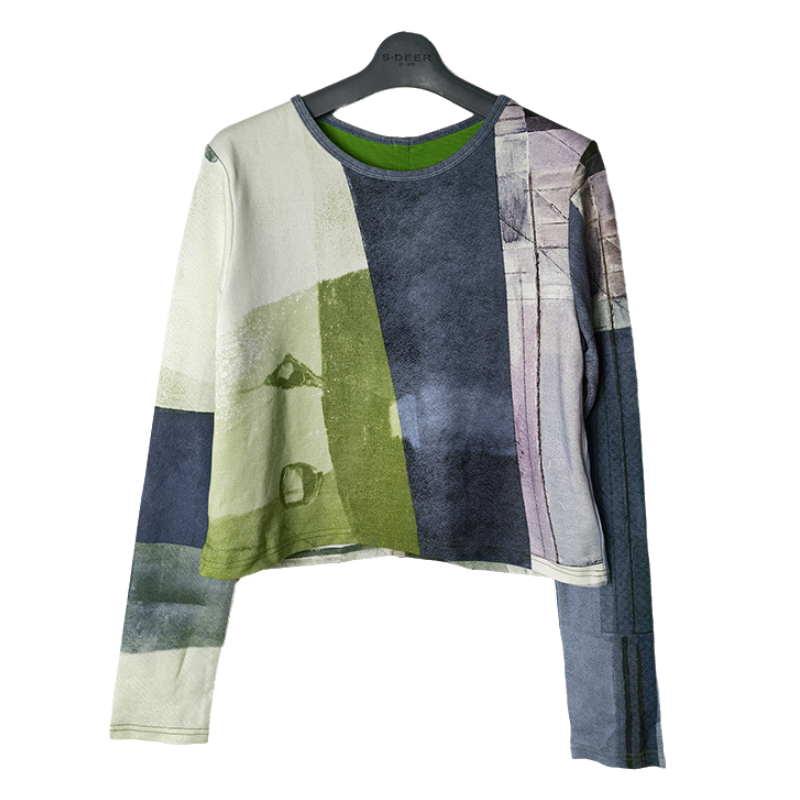 SD正品女士时尚个性抽象印花淡彩晕染休闲短款卫衣外套2278