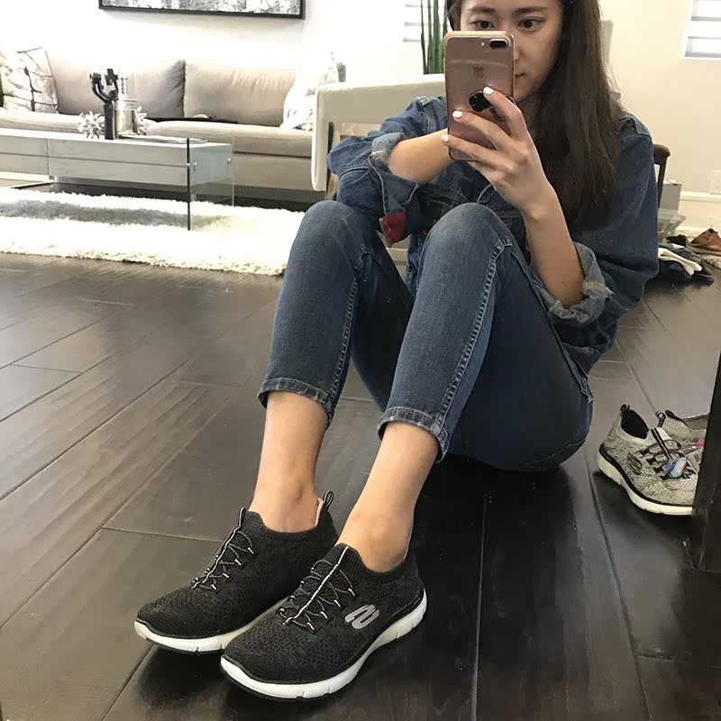 美国代购*Skechers斯凯奇女款网面鞋轻便一脚蹬记忆棉休闲运动鞋