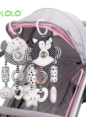 Tololo婴儿推车挂件黑白转珠动物大风铃玩具追视训练安抚毛绒玩具