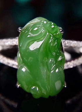 925纯银镶嵌天然貔貅戒指女指环