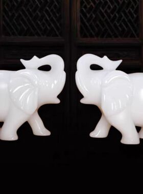 天然白玉大象摆件招财镇宅玉石象吸水象客厅玄关装饰风水石象玉象