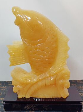 天然米黄玉玉石鱼摆件富贵有余家居办公室招财旺财乔迁开业礼品