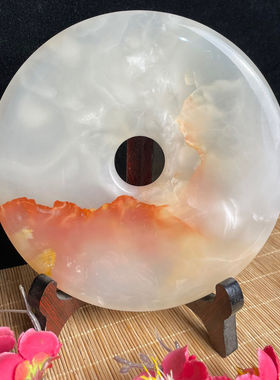 天然玉石平安扣摆件红花冰家居玉饰品摆设礼品送礼工艺品原创自制