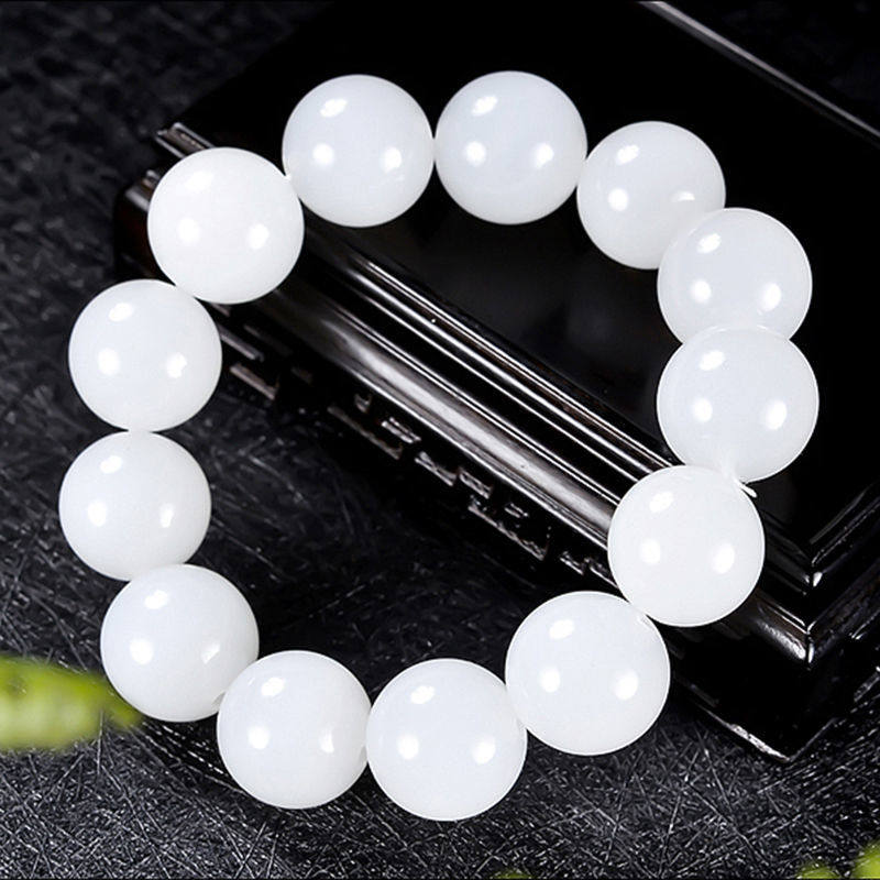 正品新疆玉石和田玉手串真玉羊脂白玉圆珠手链珠宝情侣款天然手饰