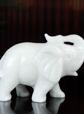 天然玉石摆件一对大象新中式客厅玄关办公室桌面装饰品吸财吸水象