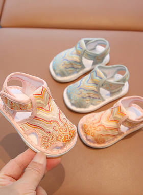 古风鞋子女童绣花鞋夏季老北京布鞋儿童古装鞋宝宝汉服凉鞋千层底