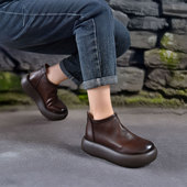 四起哥2025秋冬新款 全头层牛皮短靴女女手工真皮轻奢女靴厚底舒适