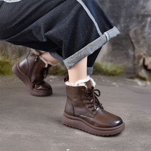 四起哥2025秋冬新款头层牛皮羊皮毛一体保暖雪地靴女手工真皮轻奢