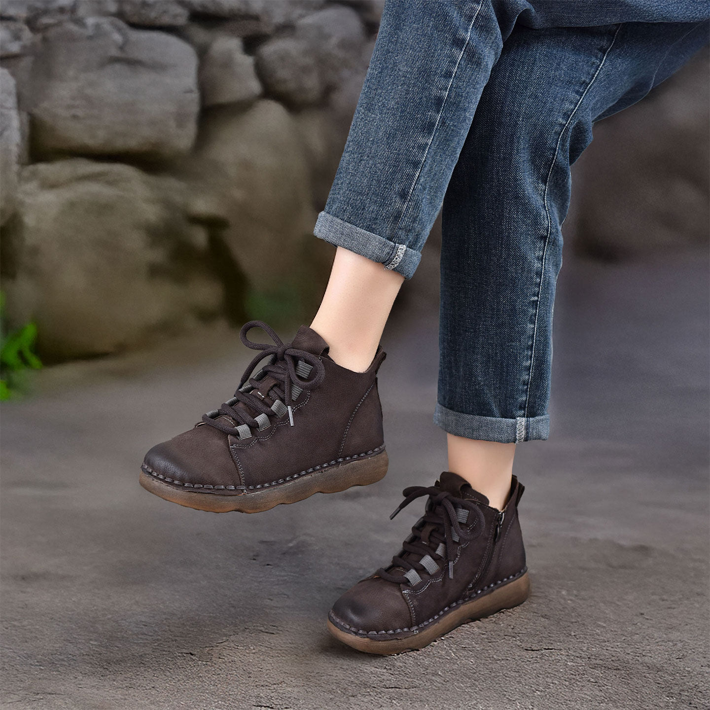 四起哥2026秋冬新款头层牛皮文艺马丁靴女手工真皮轻奢短靴平底靴