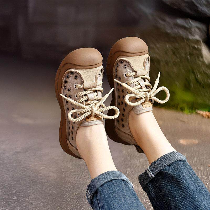 四起哥2026春夏新款轻奢头层牛皮手工女鞋真皮软底包头洞洞鞋女潮